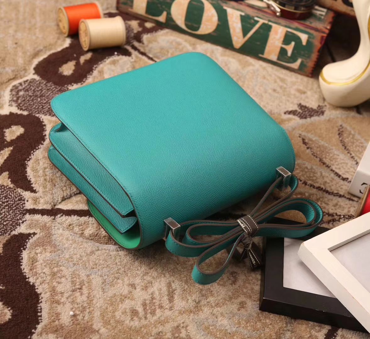 hermes constance 24 7f 孔雀蓝内拼6w薄荷绿 原厂御用顶级epsom皮