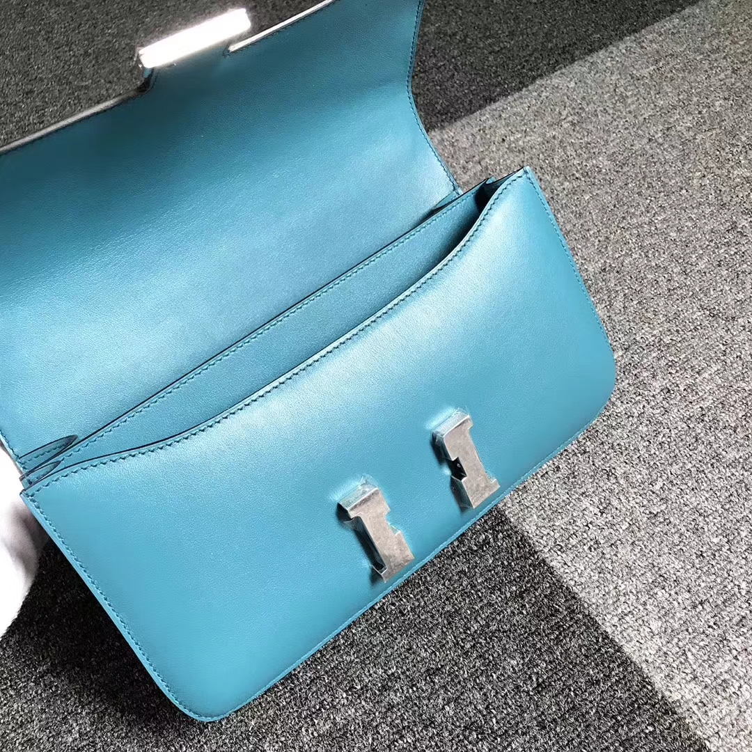 hermès(爱马仕)7w伊兹密尔蓝 原厂御用顶级swift 皮 constance 26 银