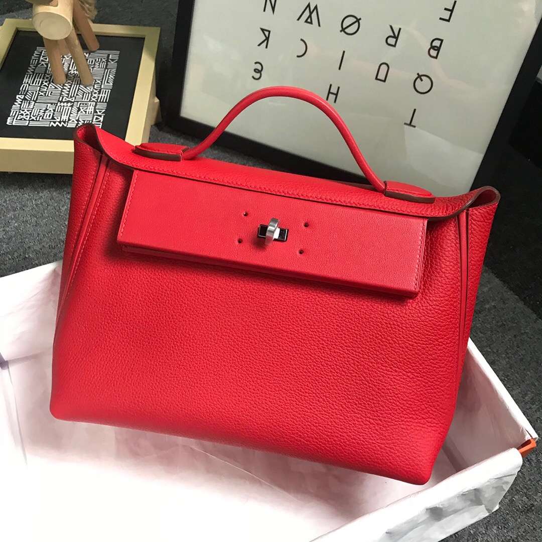 hermès(爱马仕)q5 中国红 糖果红 原厂御用顶级小牛皮拼swift 皮