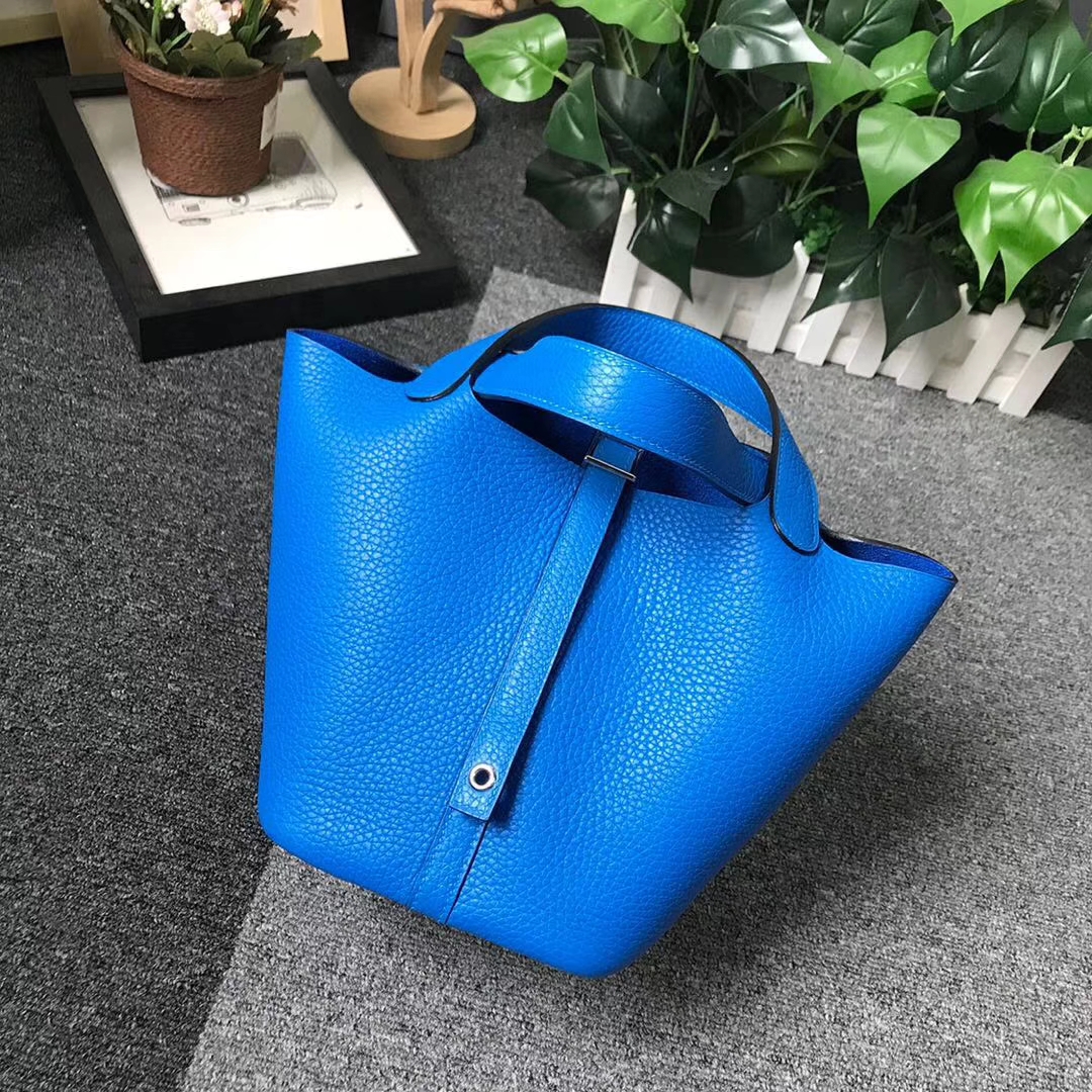hermès(爱马仕)picotin菜篮子包包 水妖蓝 原厂御用顶级tc 皮 lock