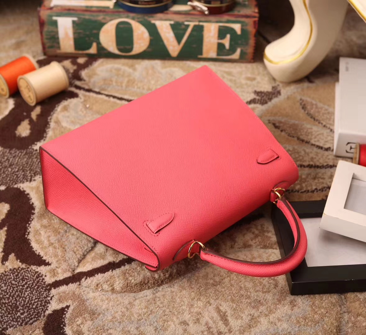 Hermes Kelly 25 8W 新唇膏粉 原厂御用顶级Epsom皮 外缝 金扣 现货