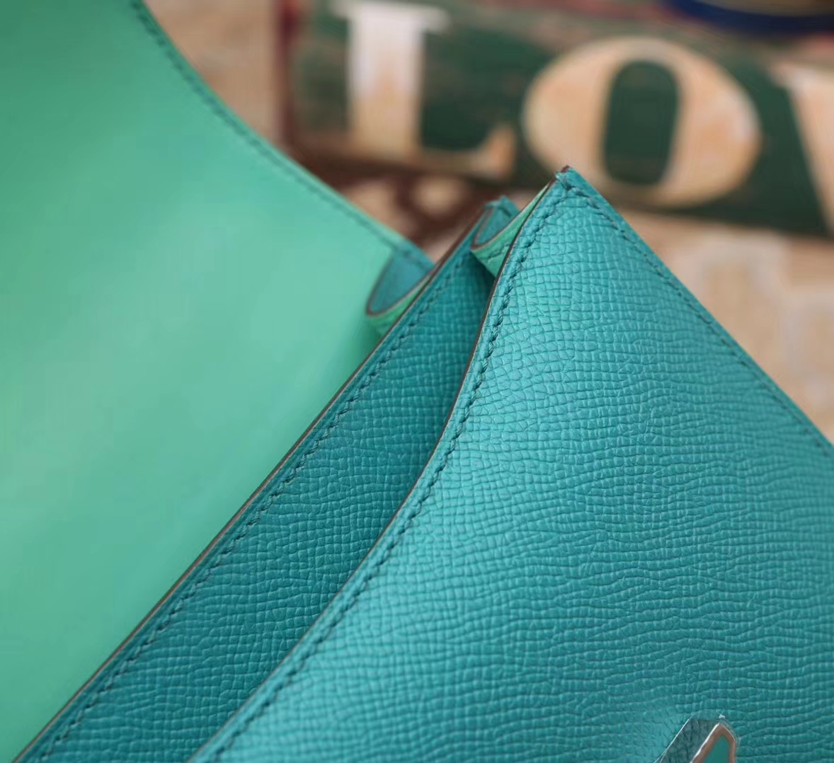 Hermes Constance 19 7F 孔雀蓝内拼6W薄荷绿 原厂御用顶级Epsom皮 孔雀蓝珐琅扣