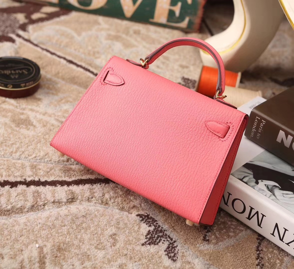 Hermes Mini Kelly U5唇膏粉 原厂御用顶级山羊皮 二代金扣 银扣