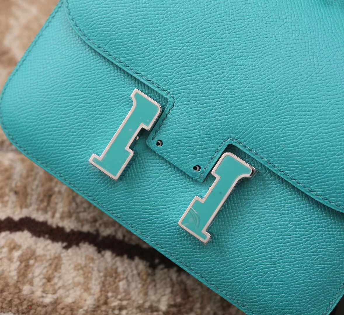 Hermes Constance 19 7F 孔雀蓝内拼6W薄荷绿 原厂御用顶级Epsom皮 孔雀蓝珐琅扣