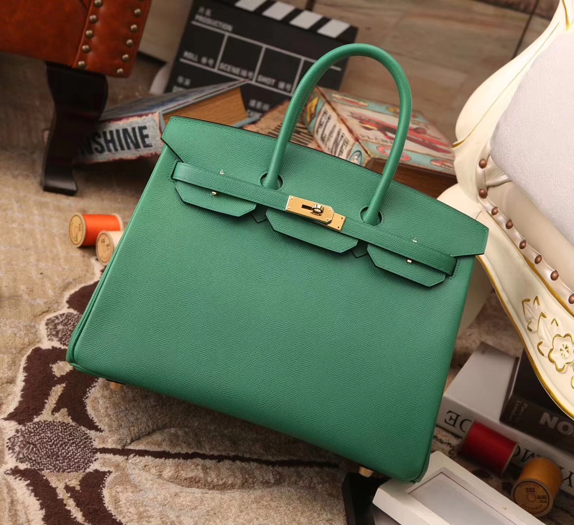 Hermes Birkin 35 U4 丝绒绿 原厂御用顶级Epsom皮 金扣