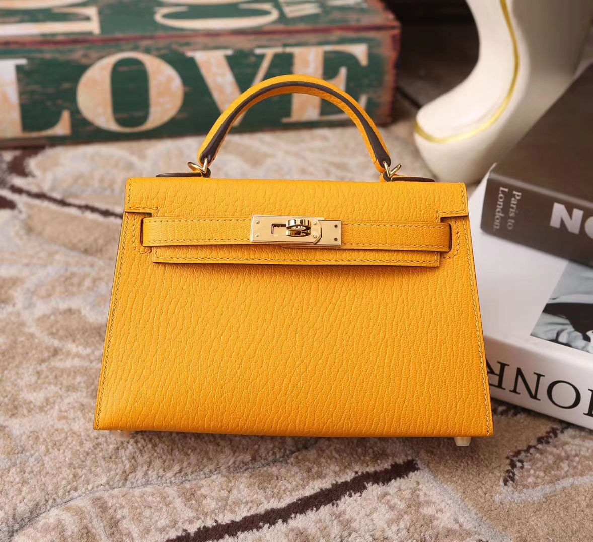Hermes MiNi Kelly 芥末黄 原厂御用顶级山羊皮 二代 金扣 现货