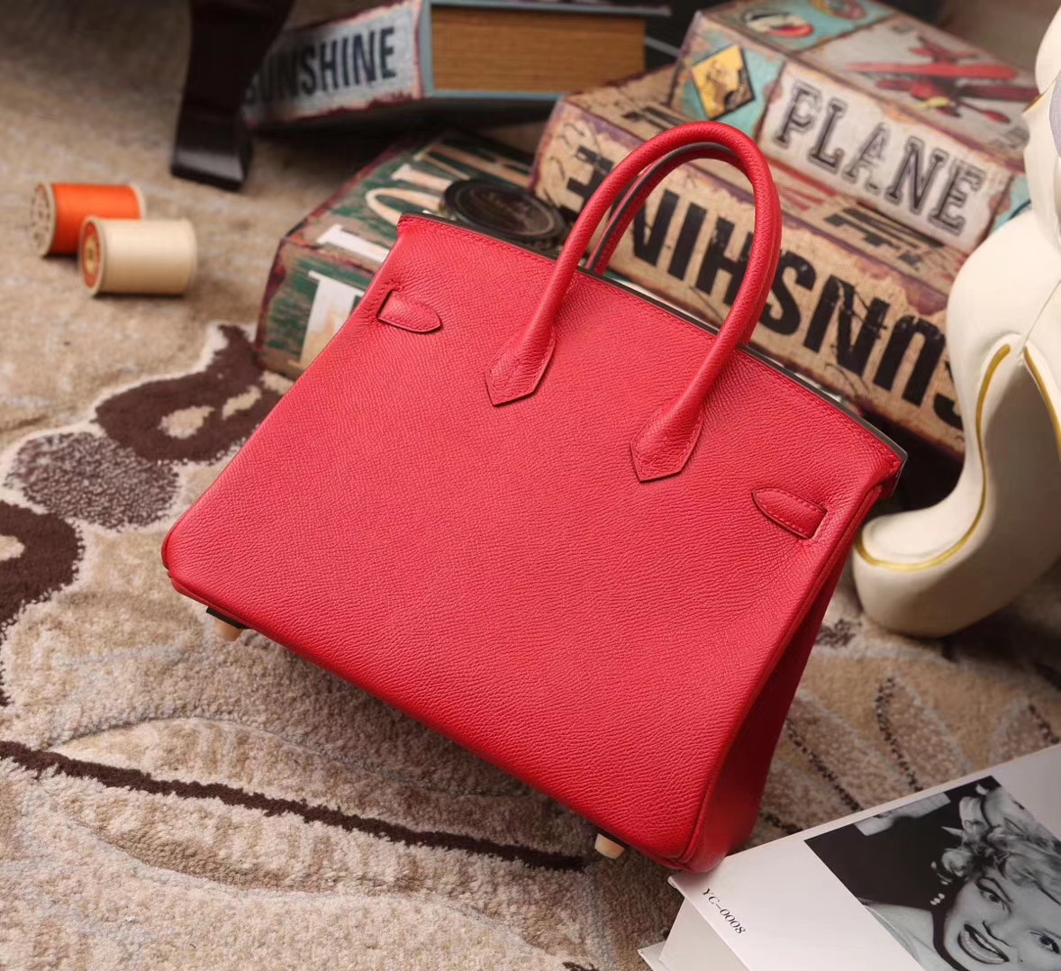 Hermes Birkin 25 Q5 中国红 糖果红 原厂御用顶级Epsom皮 金扣 现货
