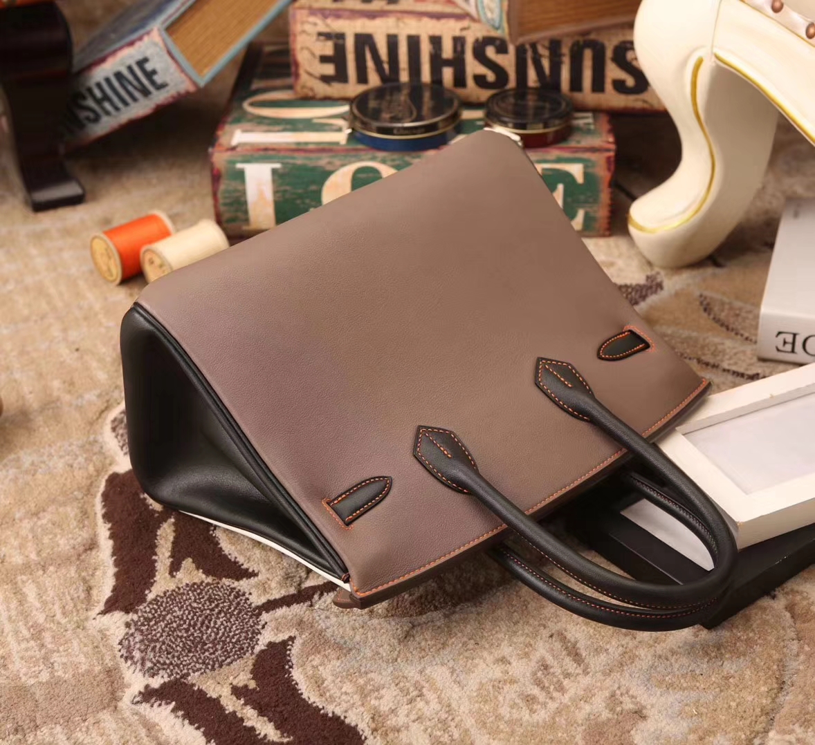 Hermes Birkin 35 白色拼大象灰拼黑色 原厂御用顶级Swift皮 金扣
