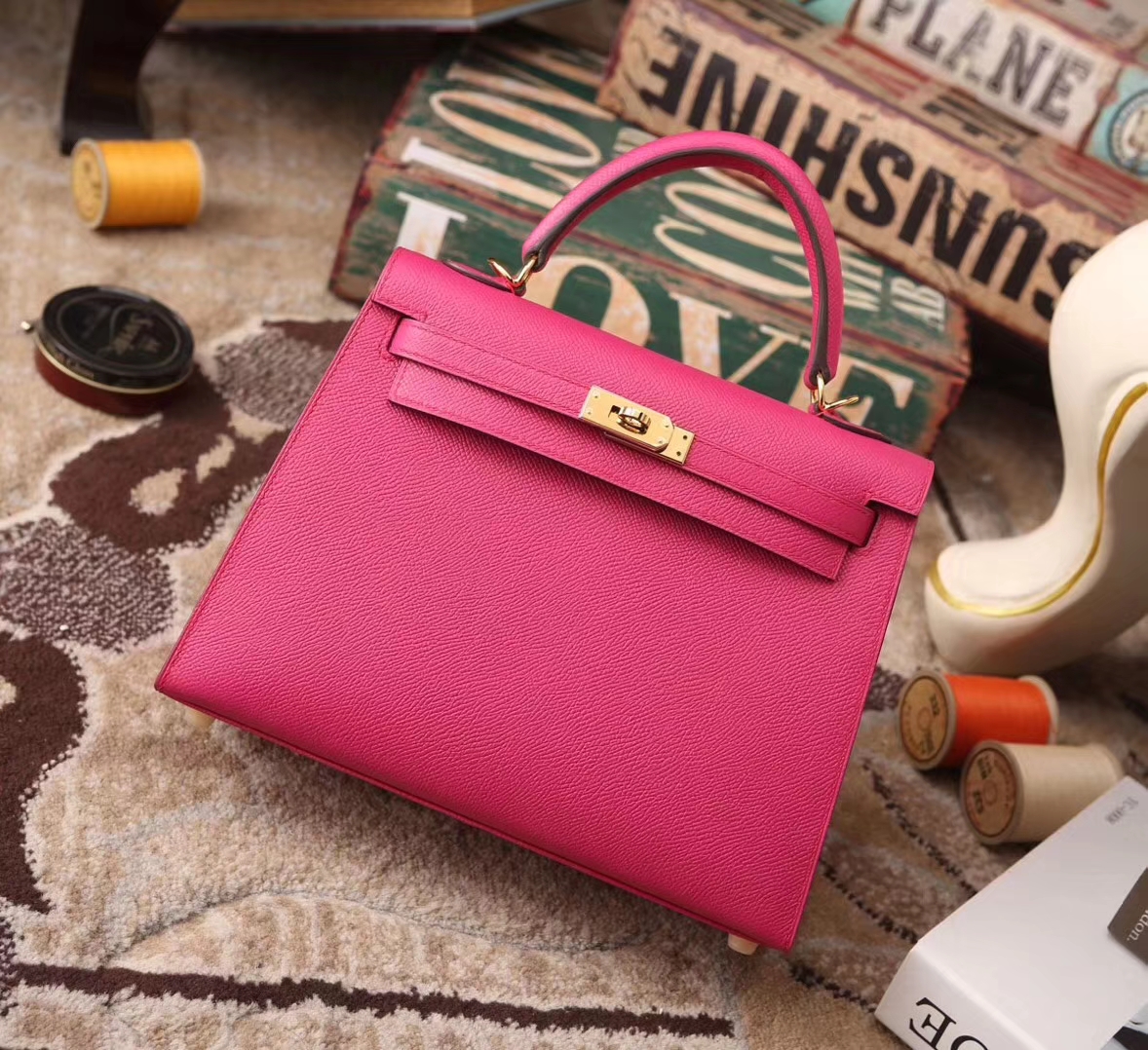 Hermes Kelly 25 L3 玫紫色 新色 原厂御用顶级Epsom皮 外缝金扣 现货