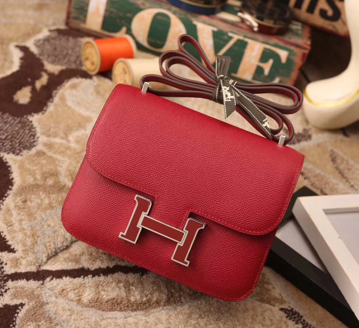 Hermes Constance 19 K1 石榴红 原厂御用顶级Epsom皮 珐琅扣 现货