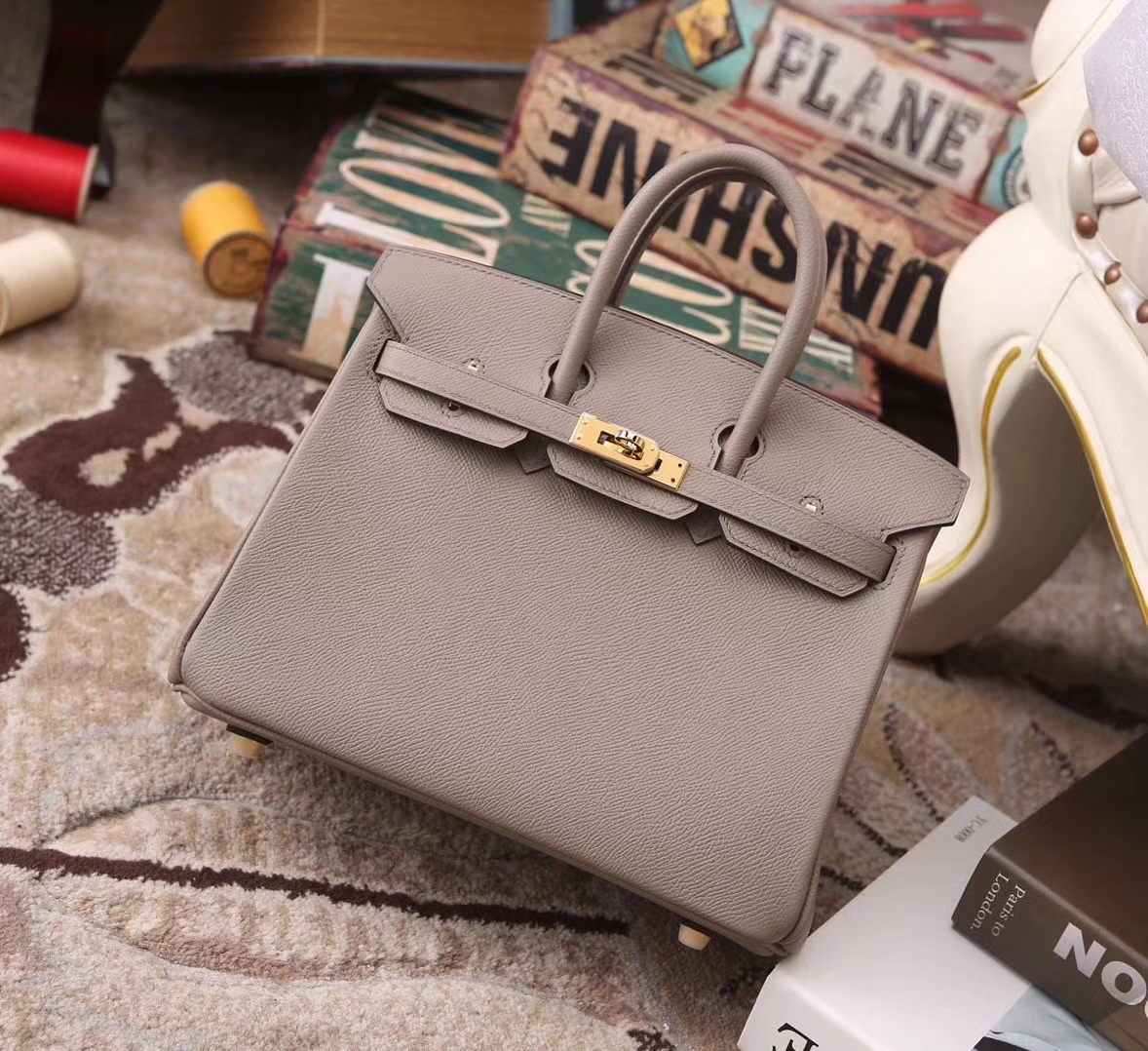 Hermes Birkin 25 M8巴黎灰 新色 原厂御用顶级Epsom皮 金扣 银扣 现货