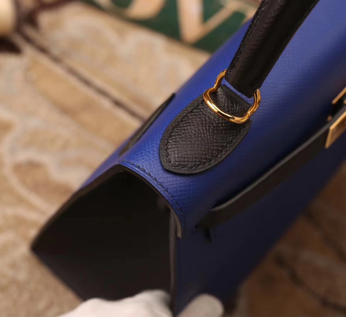 Hermes Kelly 28 电光蓝拼黑色 原厂御用顶级Epsom皮 外缝 金扣