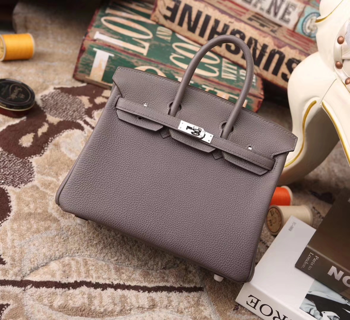 Hermes Birkin 25 8F 锡器灰 原厂御用顶级小牛皮 金扣 银扣 现货