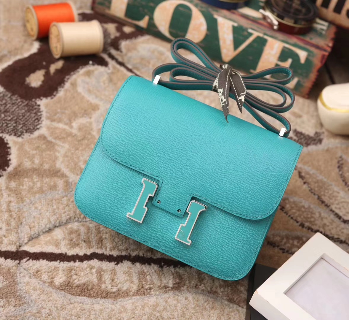 Hermes Constance 19 7F 孔雀蓝内拼6W薄荷绿 原厂御用顶级Epsom皮 孔雀蓝珐琅扣