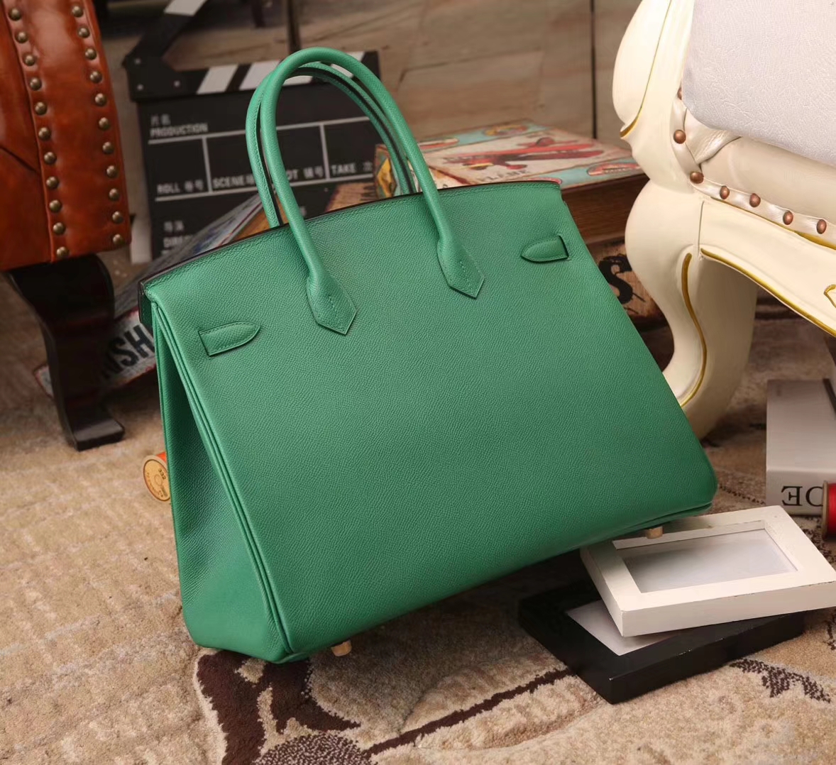 Hermes Birkin 35 U4 丝绒绿 原厂御用顶级Epsom皮 金扣