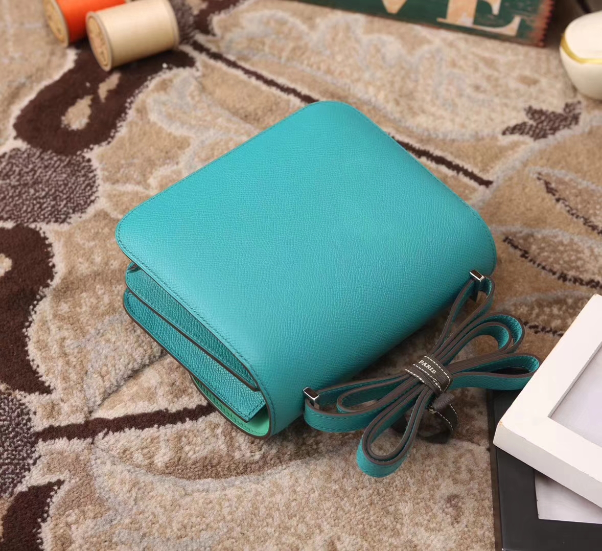 Hermes Constance 19 7F 孔雀蓝内拼6W薄荷绿 原厂御用顶级Epsom皮 孔雀蓝珐琅扣