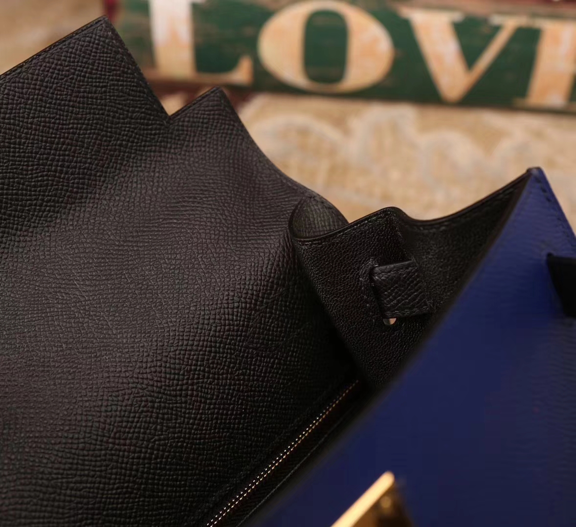 Hermes Kelly 28 电光蓝拼黑色 原厂御用顶级Epsom皮 外缝 金扣