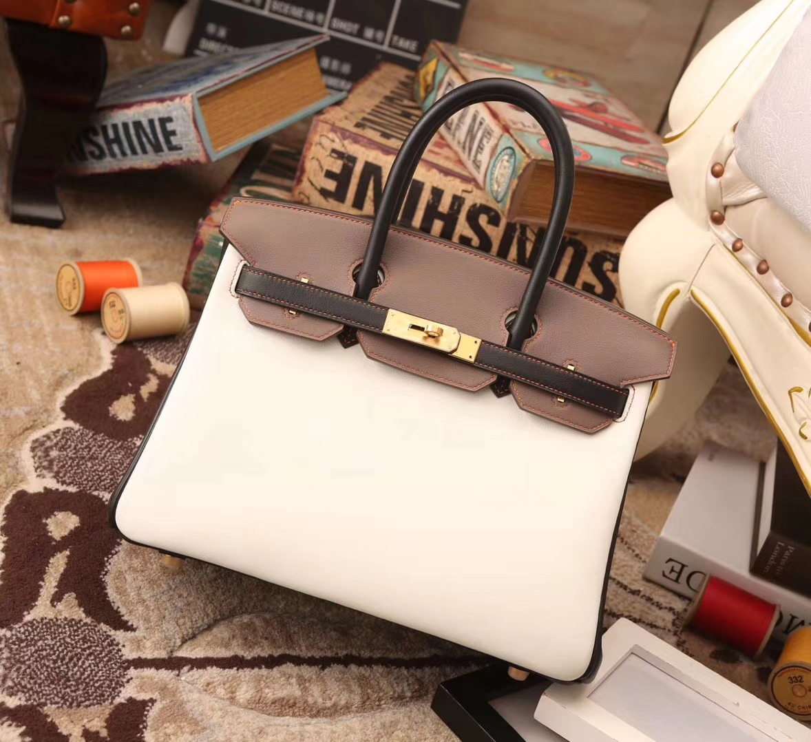 Hermes Birkin 35 白色拼大象灰拼黑色 原厂御用顶级Swift皮 金扣
