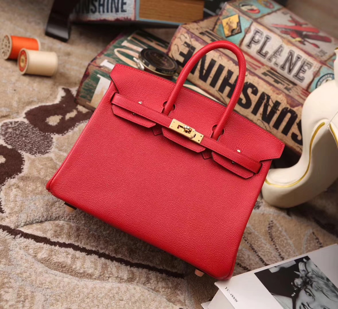 Hermes Birkin 25 Q5 中国红 糖果红 原厂御用顶级Epsom皮 金扣 现货