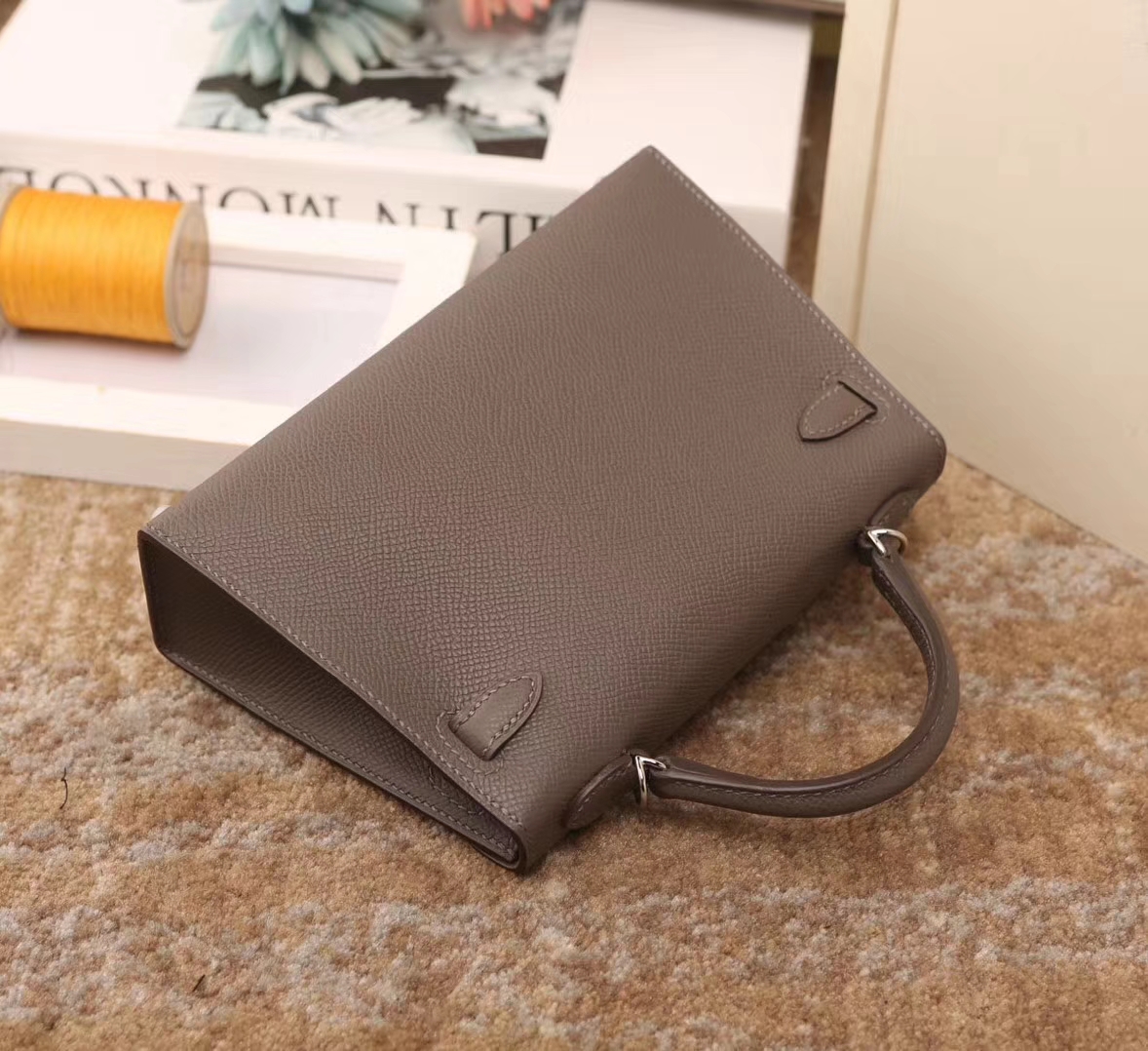 Hermes爱马仕 Mini Kelly 8F 锡器灰 原厂御用顶级Epsom皮 二代 银扣