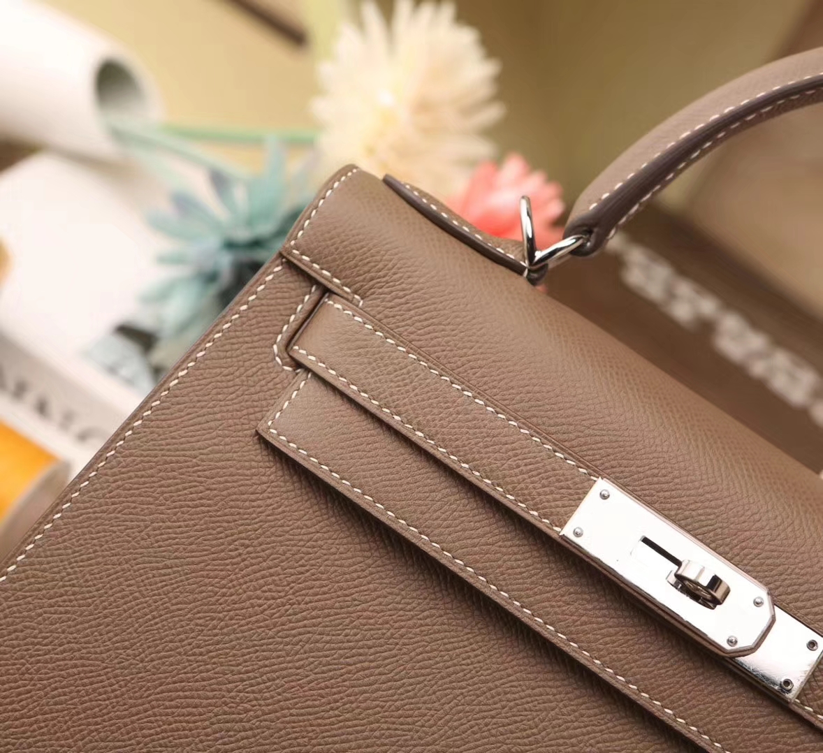 Hermes爱马仕 Kelly 28 CK18 大象灰 原厂御用顶级Epsom皮 外缝 银扣 现货
