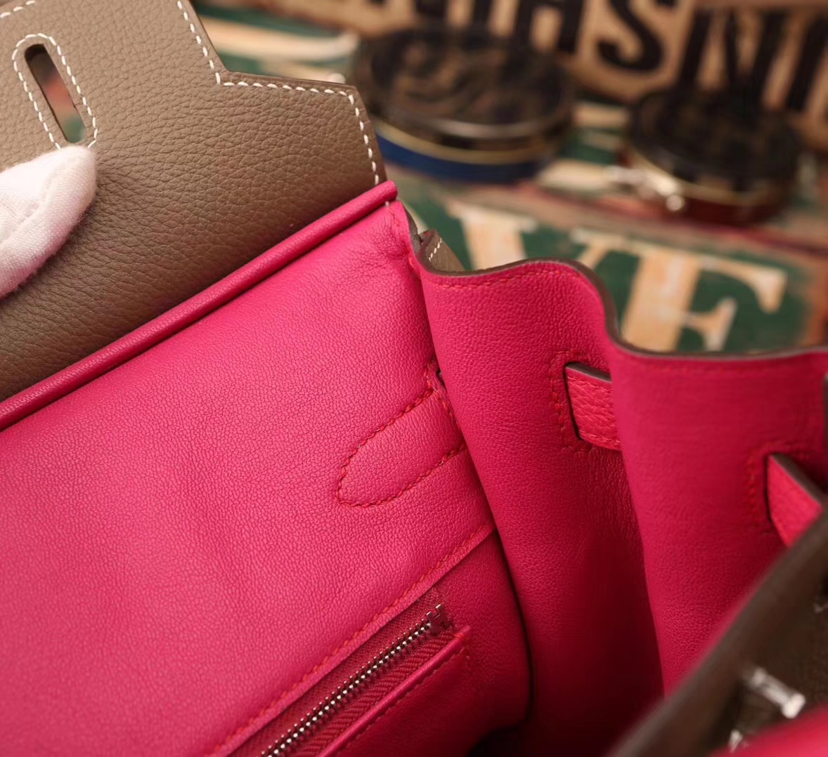 Hermes爱马仕 Birkin 30 大象灰拼桃红色 原厂御用顶级小牛皮 银扣