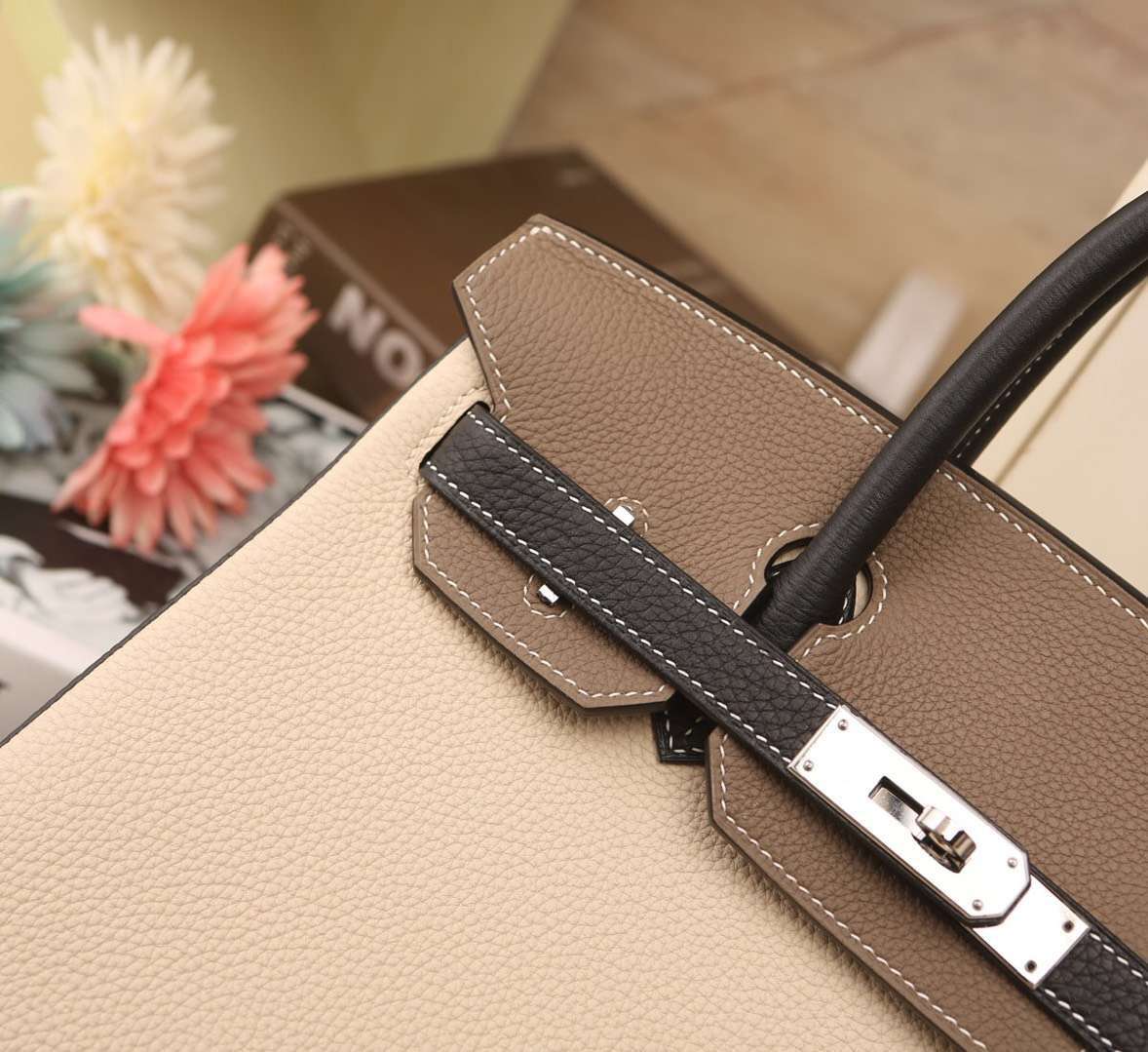 Hermes爱马仕 Birkin 30 奶昔白拼CK18大象灰拼黑色 原厂御用顶级小牛皮 银扣
