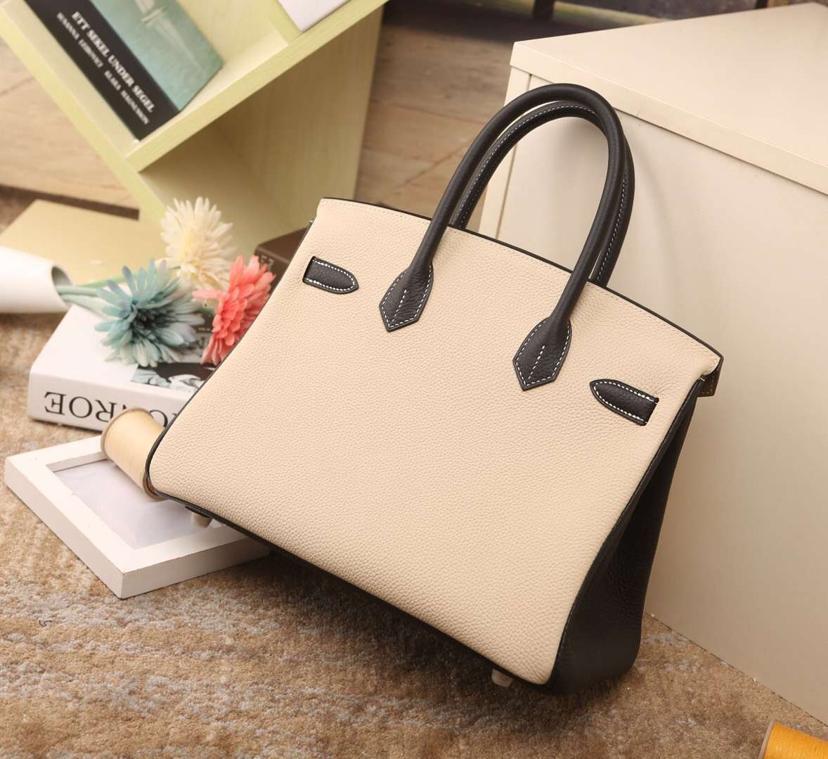 Hermes爱马仕 Birkin 30 奶昔白拼CK18大象灰拼黑色 原厂御用顶级小牛皮 银扣