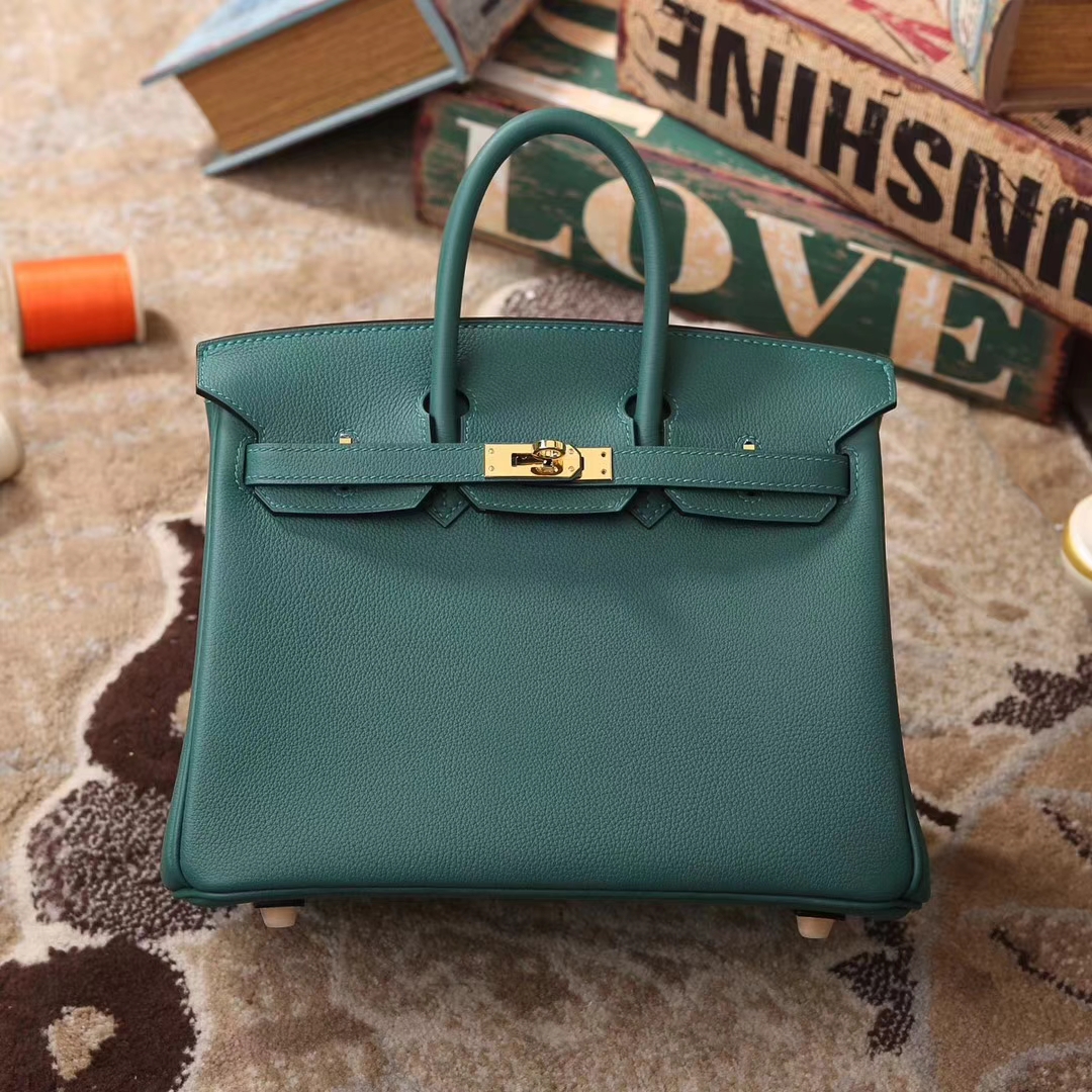 Hermes爱马仕 Birkin 25 Z6 孔雀绿 原厂御用顶级小牛皮 金扣 现货