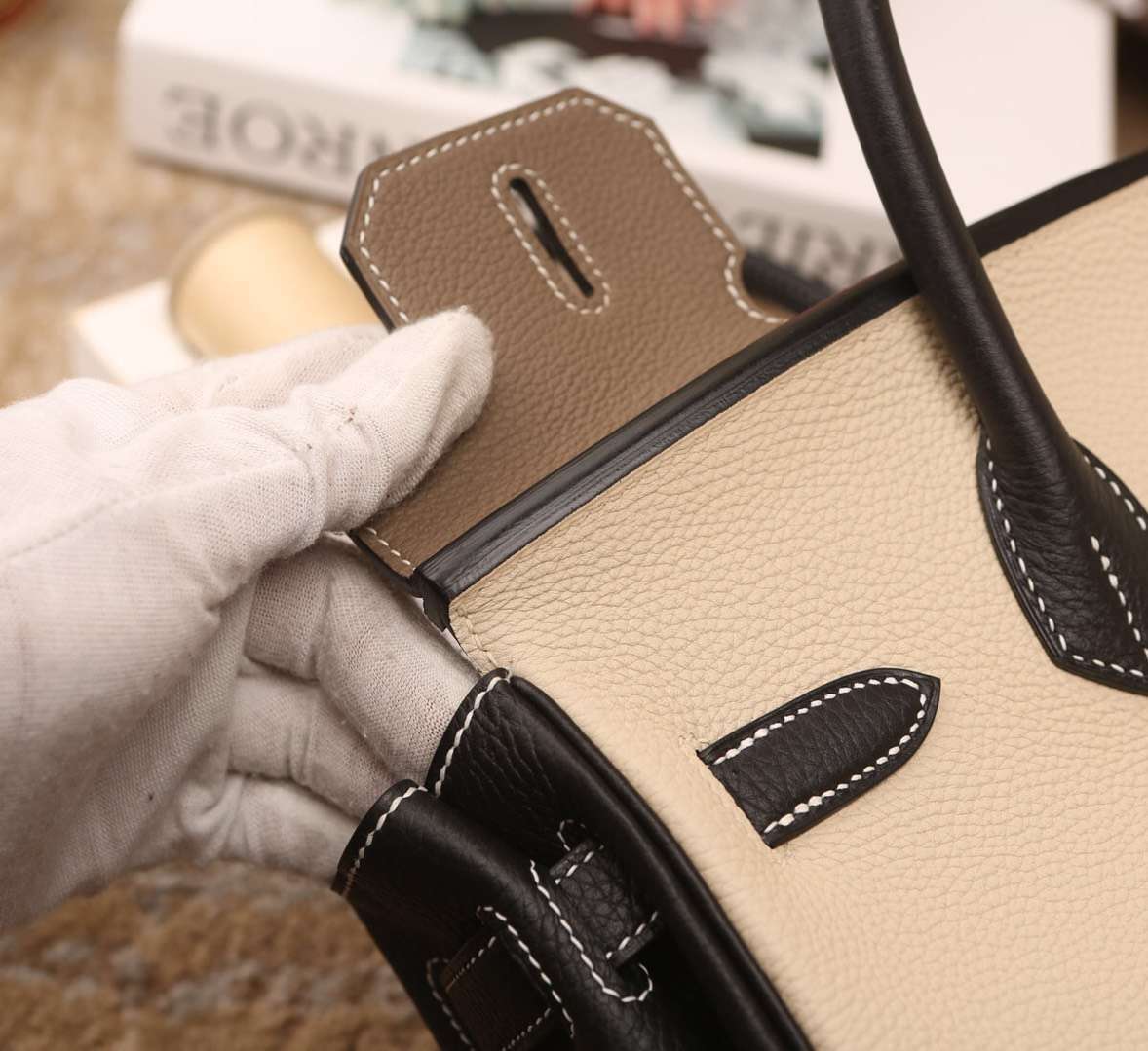 Hermes爱马仕 Birkin 30 奶昔白拼CK18大象灰拼黑色 原厂御用顶级小牛皮 银扣