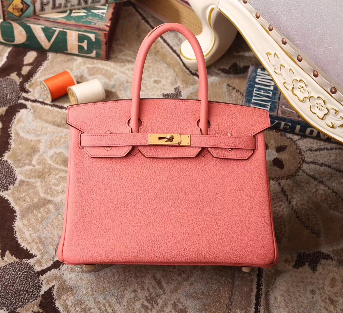 Hermes爱马仕 Birkin 30 8W新唇膏粉 原厂御用顶级小牛皮 金扣