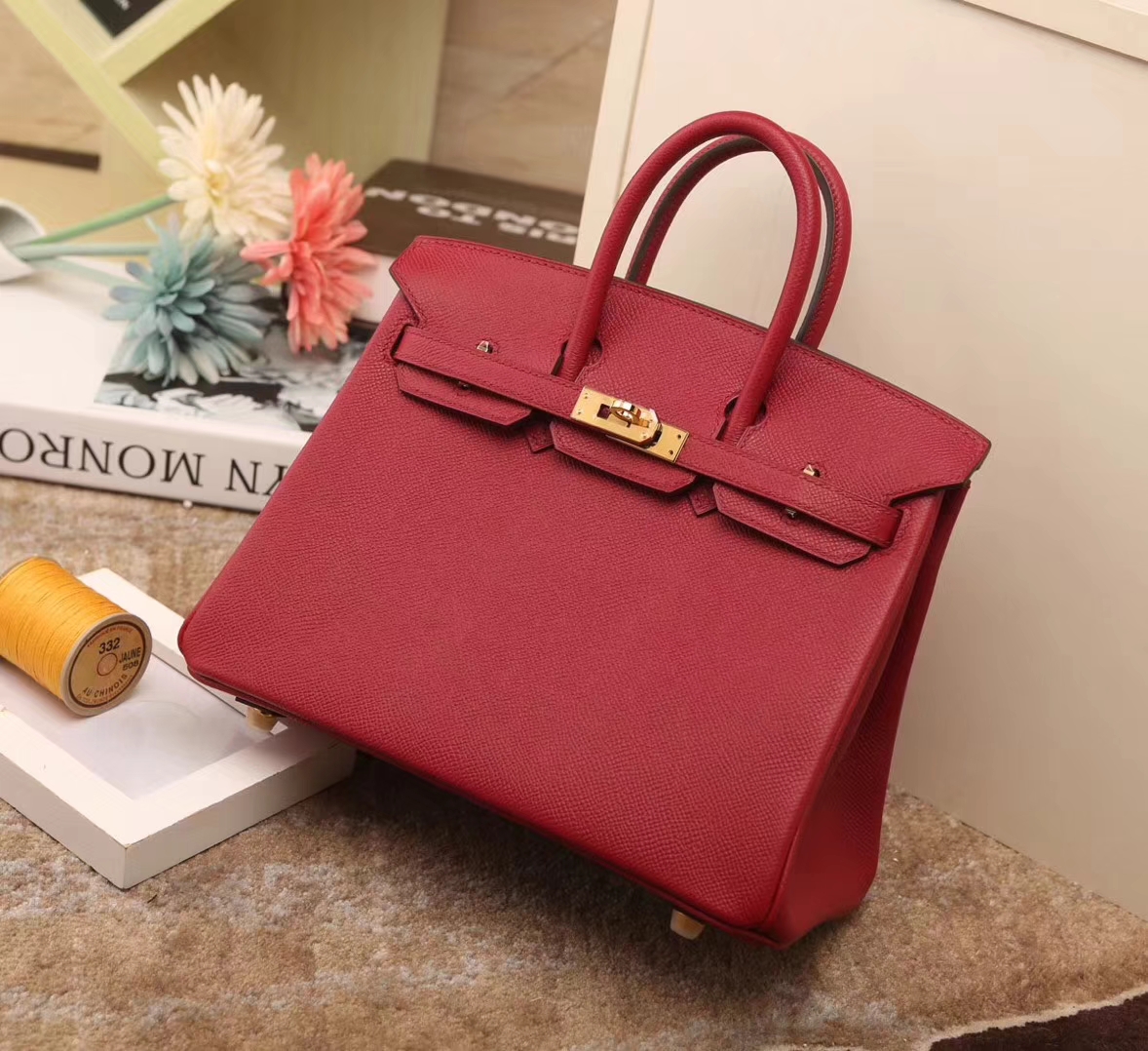 Hermes爱马仕 Birkin 25 石榴红 原厂御用顶级Epsom皮 金扣