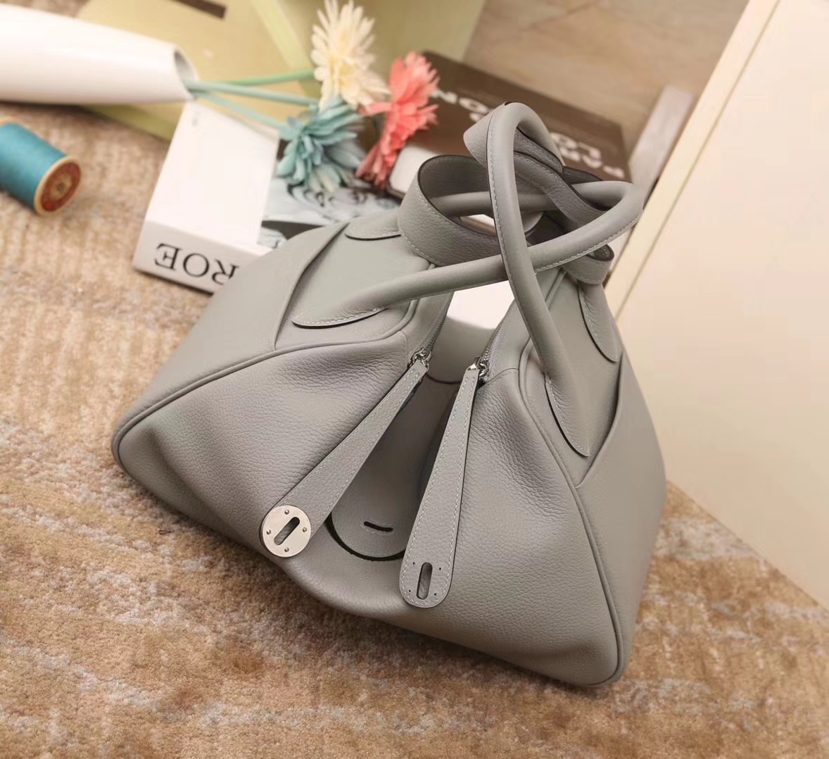 Hermes爱马仕 lindy 30 8U 冰川蓝 原厂御用顶级togo小牛皮 银扣
