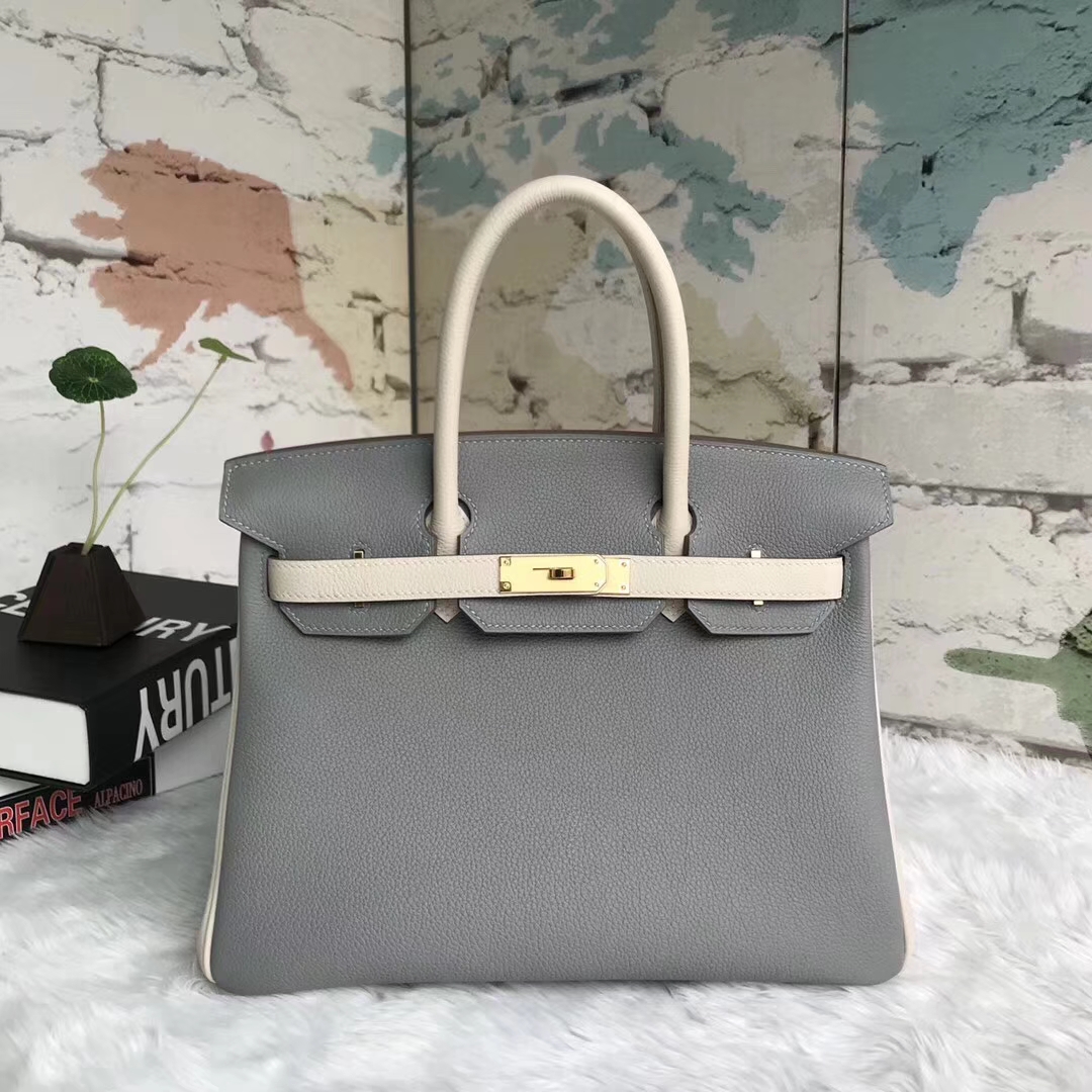 Hermes爱马仕 8U冰川蓝拼奶昔白 原厂御用顶级小牛皮 Birkin 30 金扣