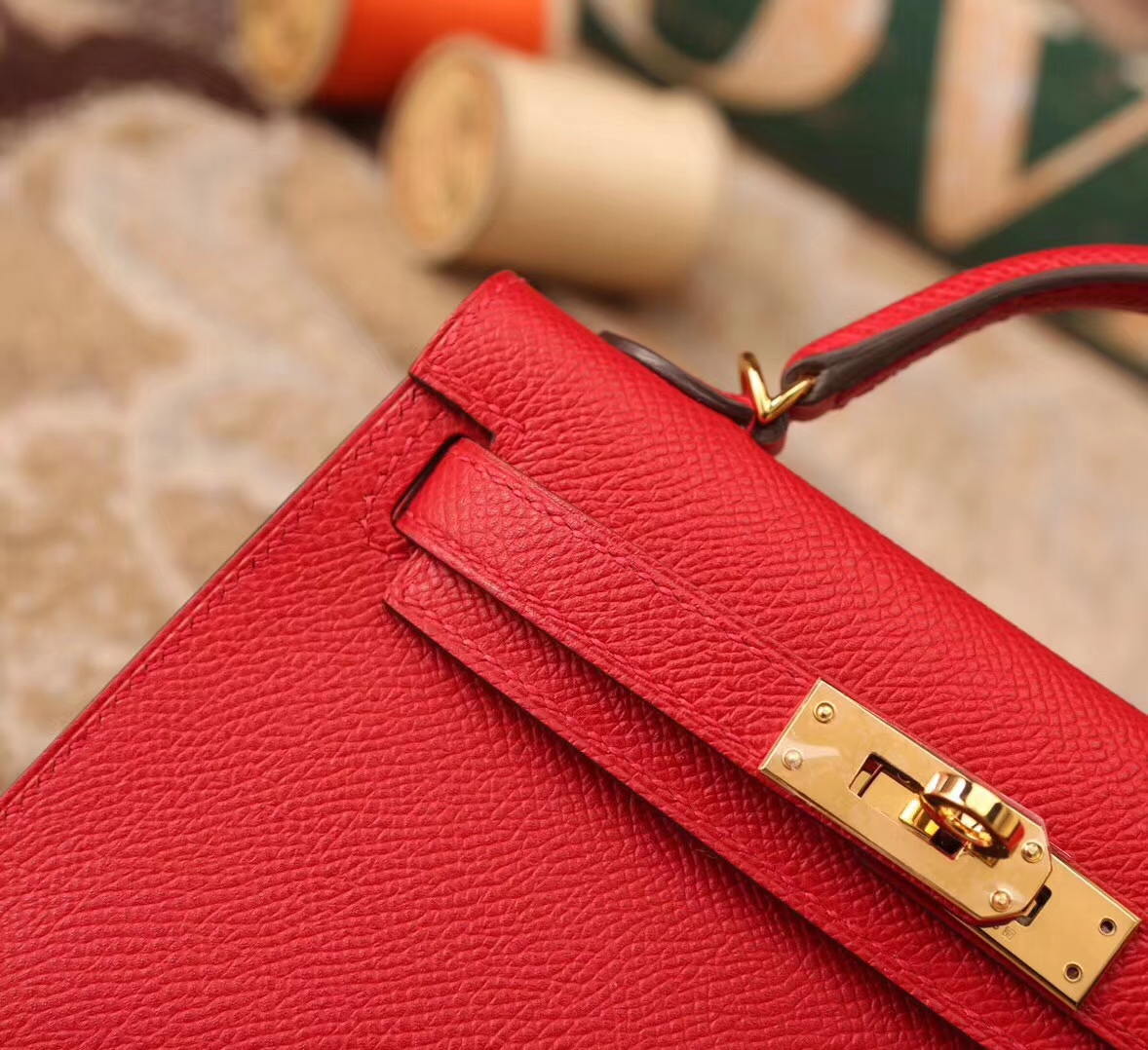 Hermes 爱马仕 Q5 中国红 糖果红 原厂御用顶级Epsom 皮 Mini Kelly 二代 金扣 现货