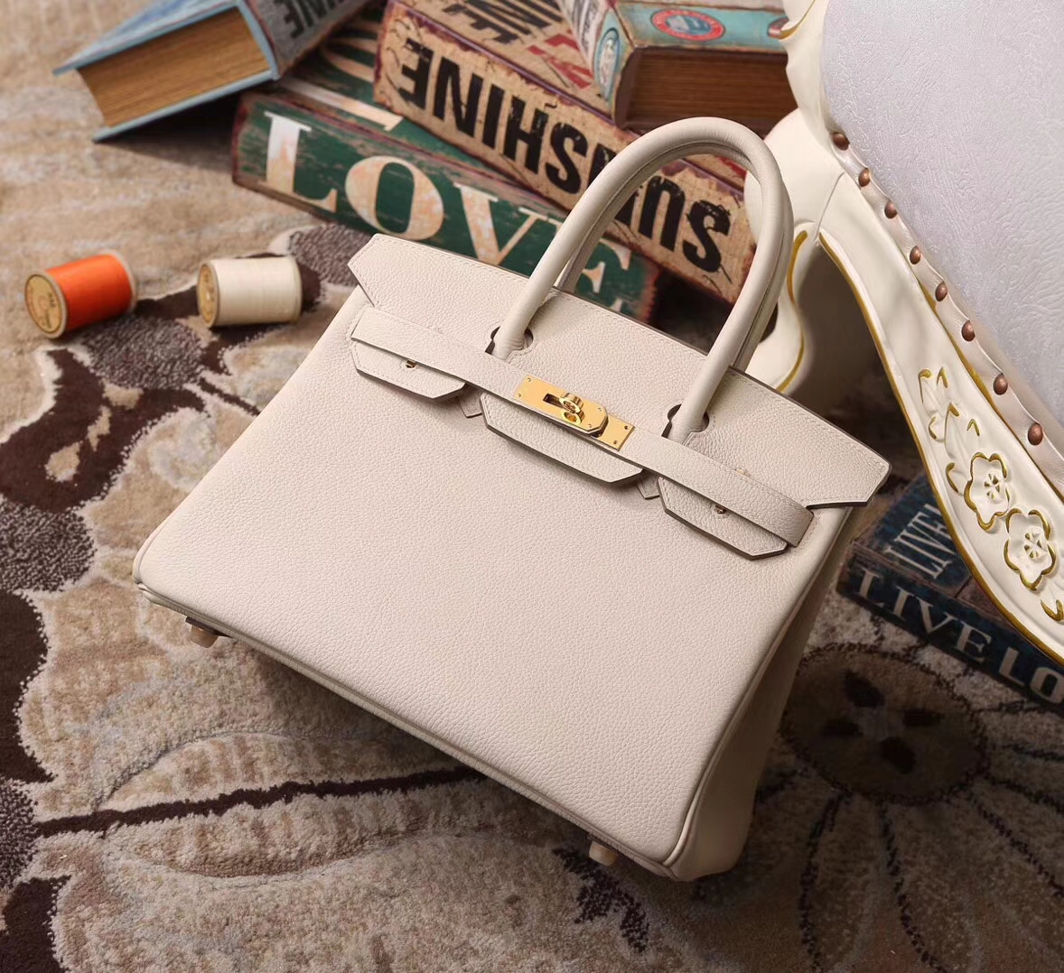 Hermes爱马仕 奶昔白 原厂御用顶级小牛皮 Birkin 30 金扣  银扣 现货