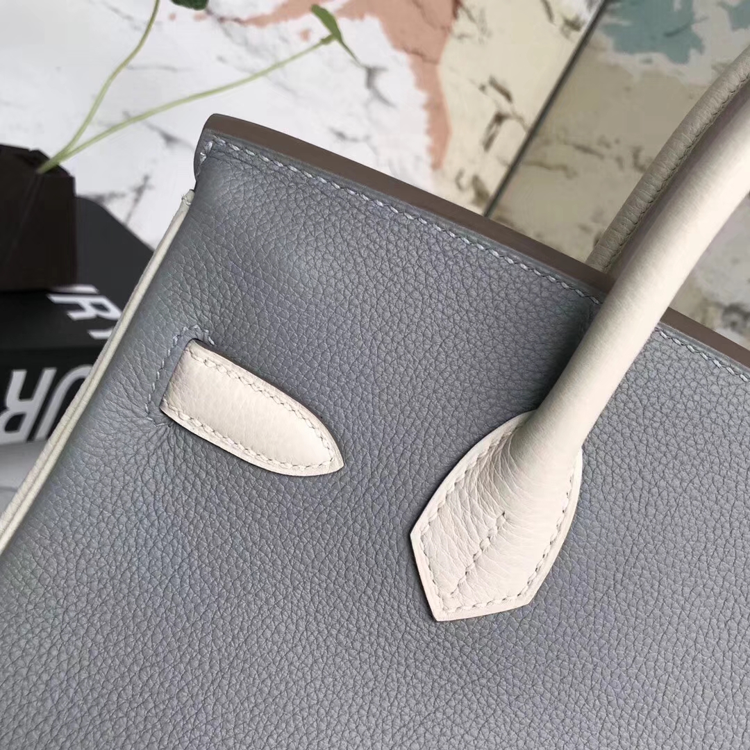 Hermes爱马仕 8U冰川蓝拼奶昔白 原厂御用顶级小牛皮 Birkin 30 金扣