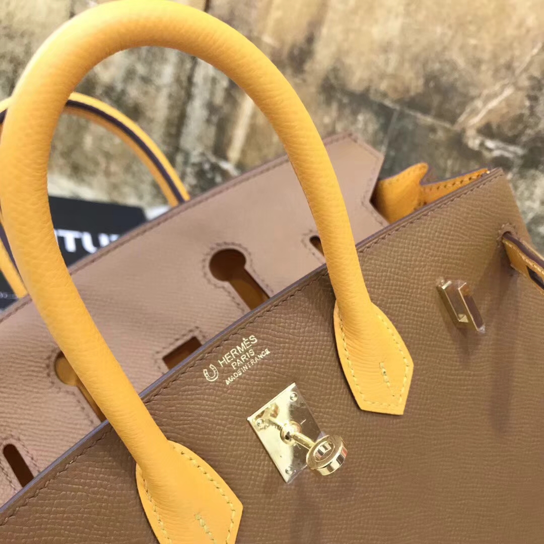 Hermes爱马仕 太阳金黄 原厂御用顶级Epsom 皮 Birkin 25 金扣