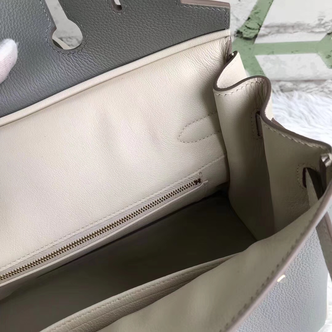 Hermes爱马仕 8U冰川蓝拼奶昔白 原厂御用顶级小牛皮 Birkin 30 金扣