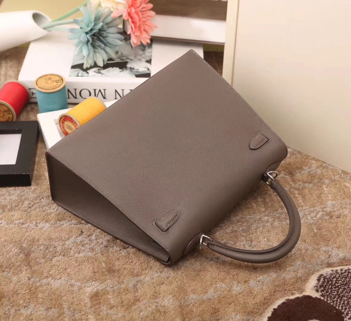Hermes 爱马仕 8F锡器灰 原厂御用顶级Epsom 皮 Kelly 25 外缝 银扣