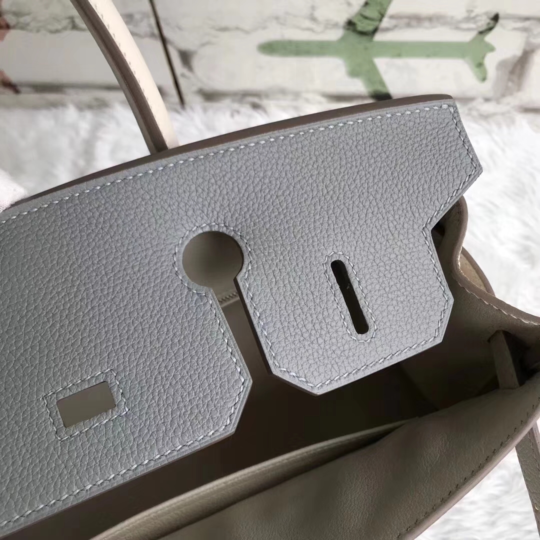 Hermes爱马仕 8U冰川蓝拼奶昔白 原厂御用顶级小牛皮 Birkin 30 金扣
