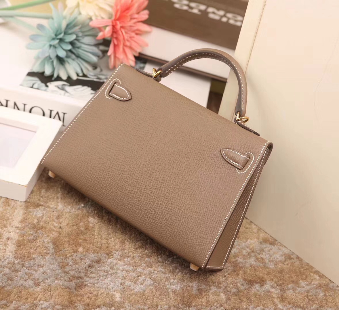 Hermes爱马仕 CK18 大象灰  原厂御用顶级Epsom 皮 Mini Kelly 二代 金扣 现货