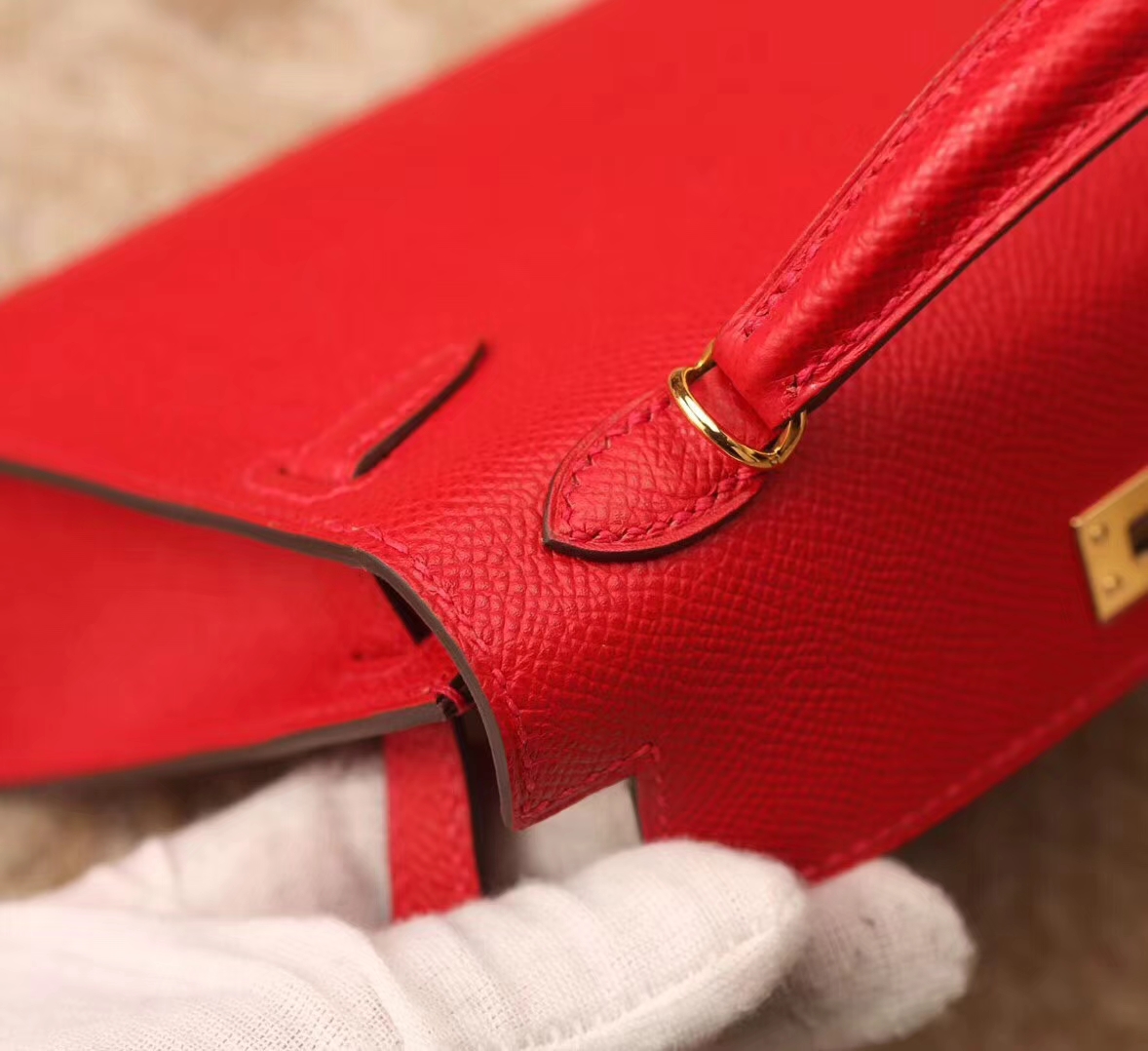 Hermes 爱马仕 Q5 中国红 糖果红 原厂御用顶级Epsom 皮 Mini Kelly 二代 金扣 现货