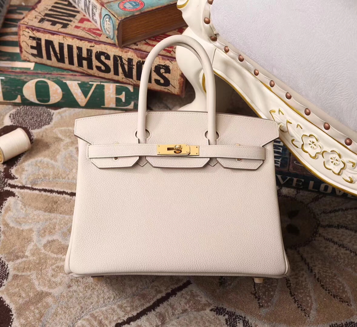Hermes爱马仕 奶昔白 原厂御用顶级小牛皮 Birkin 30 金扣  银扣 现货