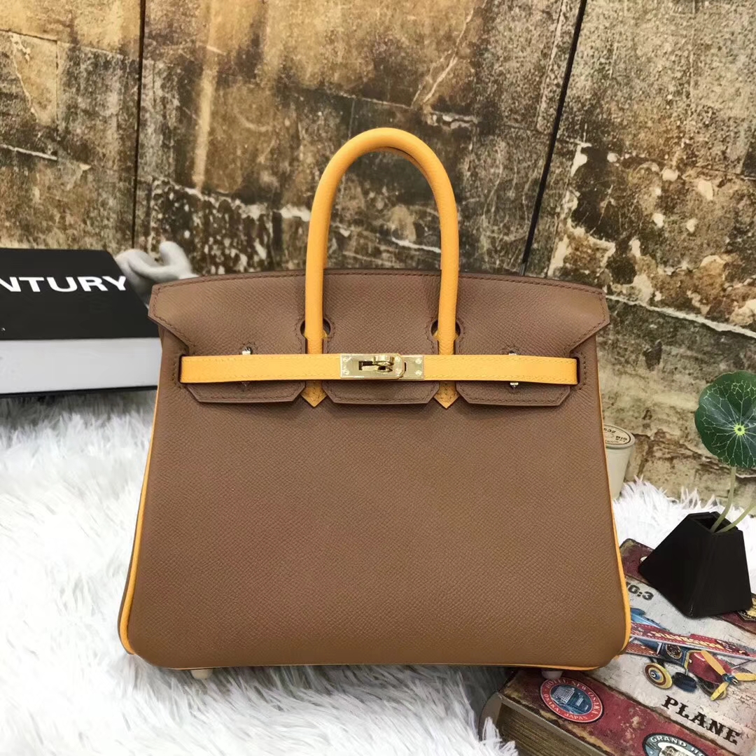Hermes爱马仕 太阳金黄 原厂御用顶级Epsom 皮 Birkin 25 金扣