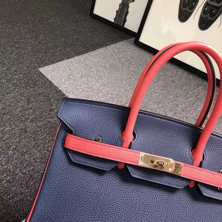 Hermes爱马仕 7K宝石蓝拼T5斋普尔粉 原厂御用顶级小牛皮 Birkin 30 金扣