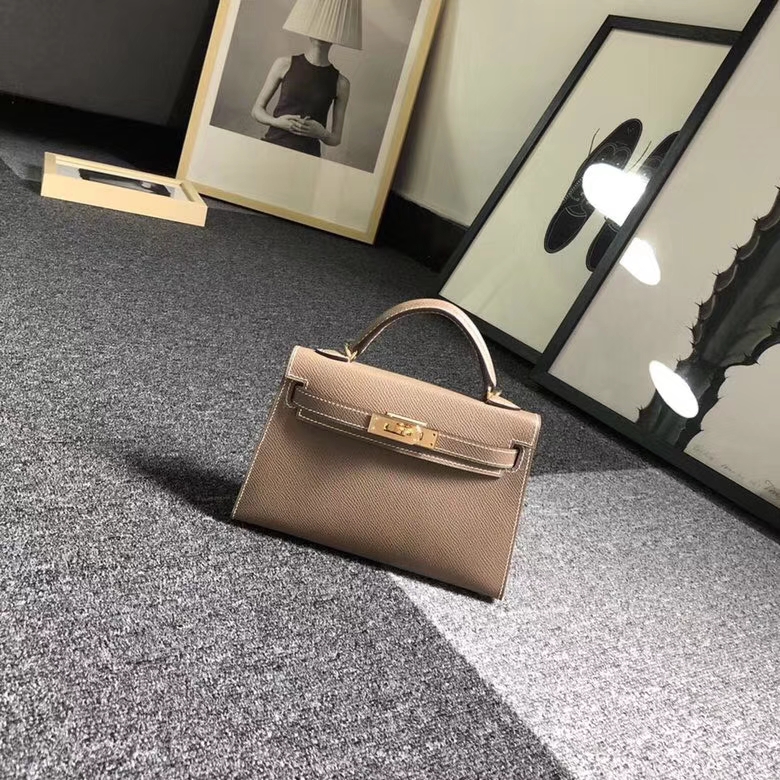 Hermes爱马仕 CK18 大象灰 原厂御用顶级Epsom 皮 Mini Kelly 二代 大象灰 金扣 现货