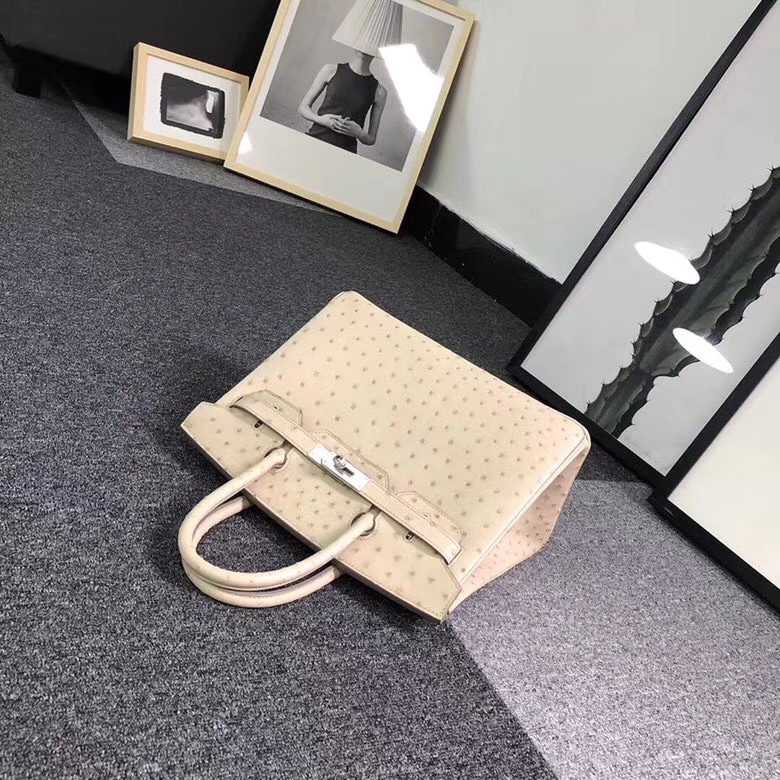 Hermes爱马仕 羊毛白 原厂御用顶级KK鸵鸟皮 Birkin 30 银扣