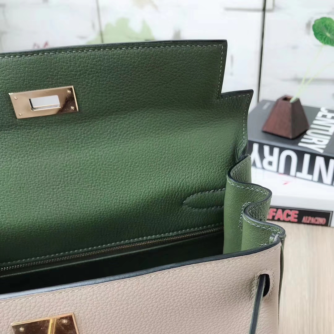 Hermes爱马仕 s2 风衣灰拼丛林绿 原厂御用顶级小牛皮 Kelly 28 金扣 订单出货