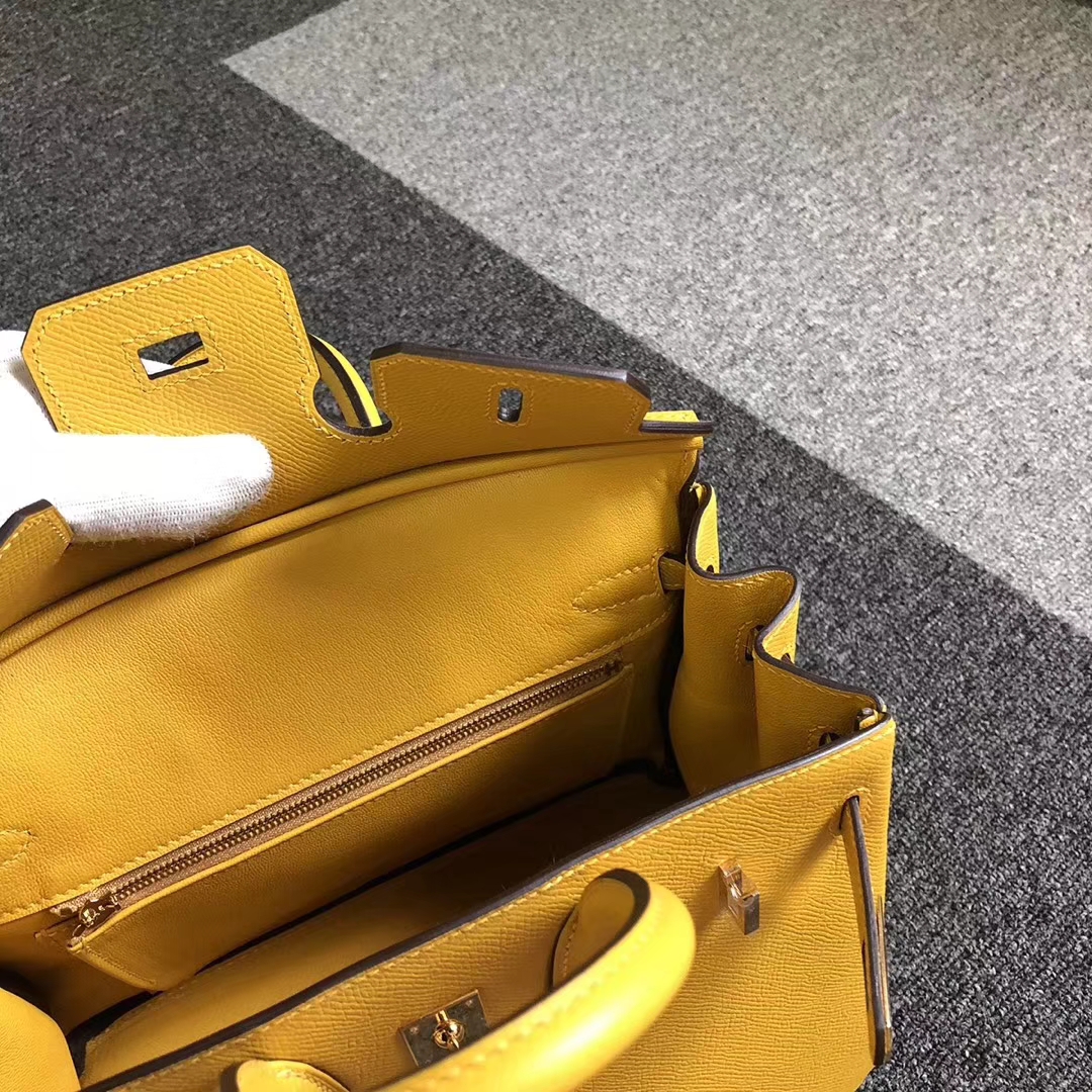 Hermes爱马仕 新色 9D琥珀黄 原厂御用顶级Epsom 皮 Birkin 25 金扣